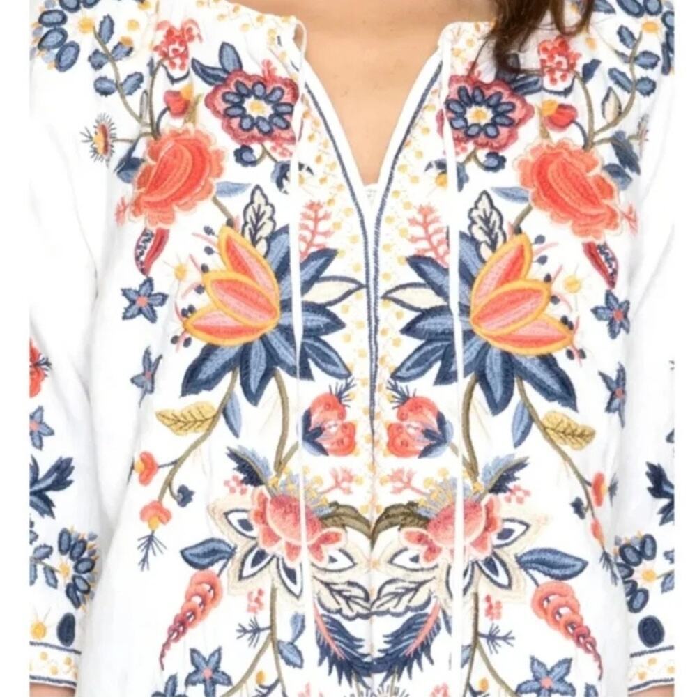 Johnny Was Linen Tiwa Blouse Tunic Top Small Boho Floral Peasant White - Picture 2 of 15